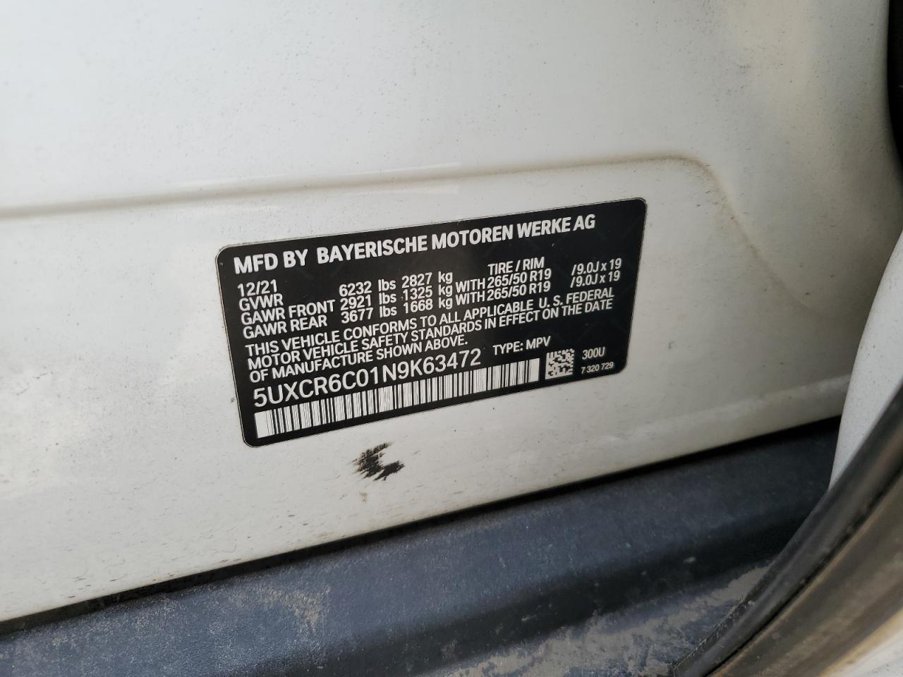 5UXCR6C01N9K63472 2022 BMW X5 xDrive40I