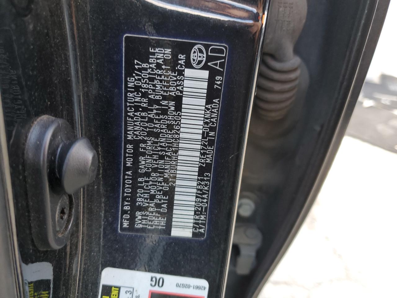 2T1BURHE1HC826505 TOYOTA COROLLA 2017