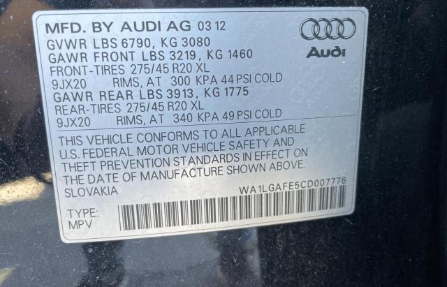 WA1LGAFE5CD007776 2012 AUDI Q7, photo no. 10