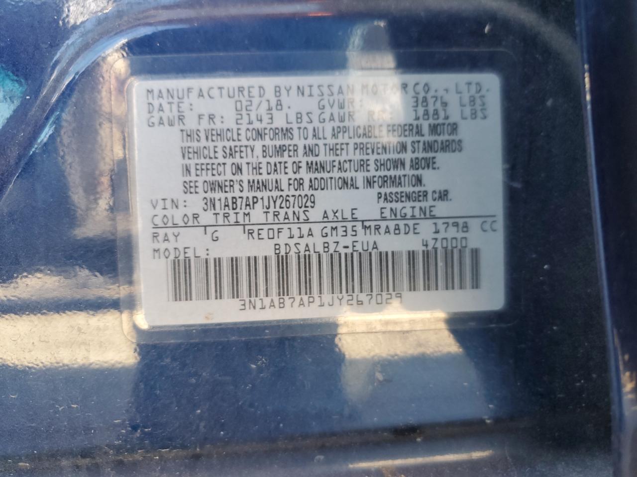 3N1AB7AP1JY267029 NISSAN SENTRA 2018