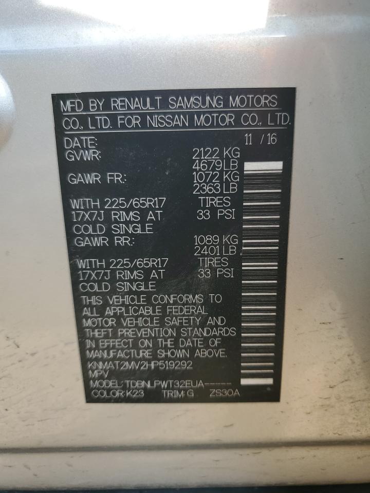 KNMAT2MV2HP519292 NISSAN ROGUE 2017