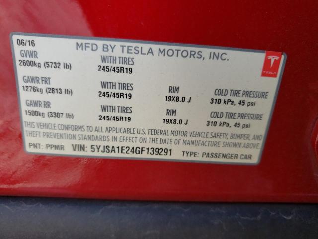 5YJSA1E24GF139291 | 2016 TESLA MODEL S