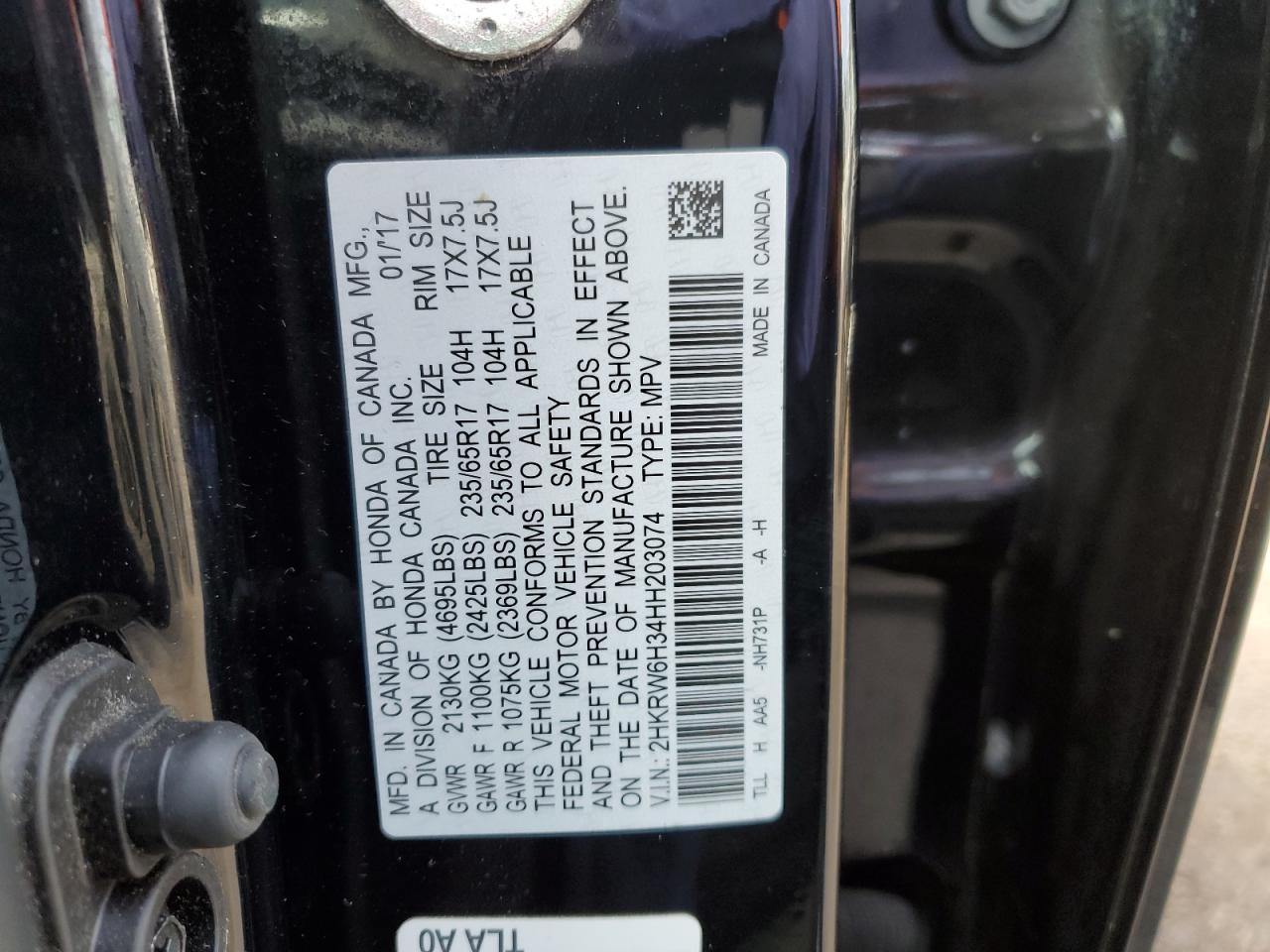 2HKRW6H34HH203074 HONDA CRV 2017