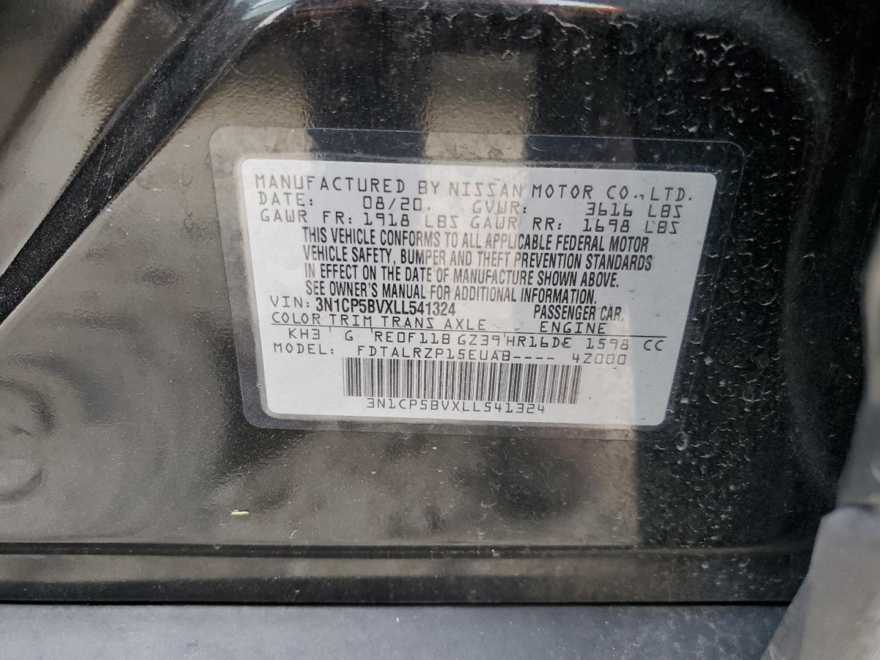 3N1CP5BVXLL541324 NISSAN KICKS 2020