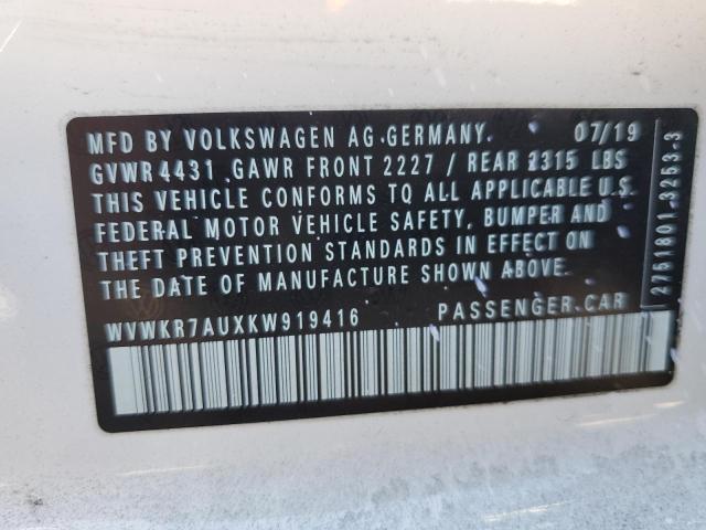 2019 VOLKSWAGEN E-GOLF SE - WVWKR7AUXKW919416