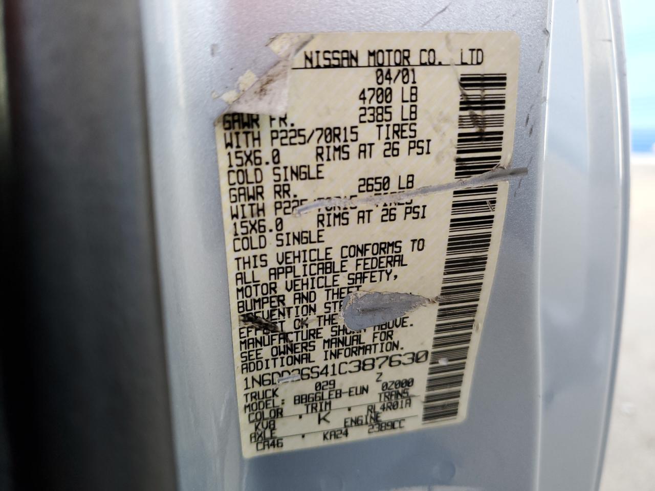 Lot #2200825682 2001 NISSAN FRONTIER K