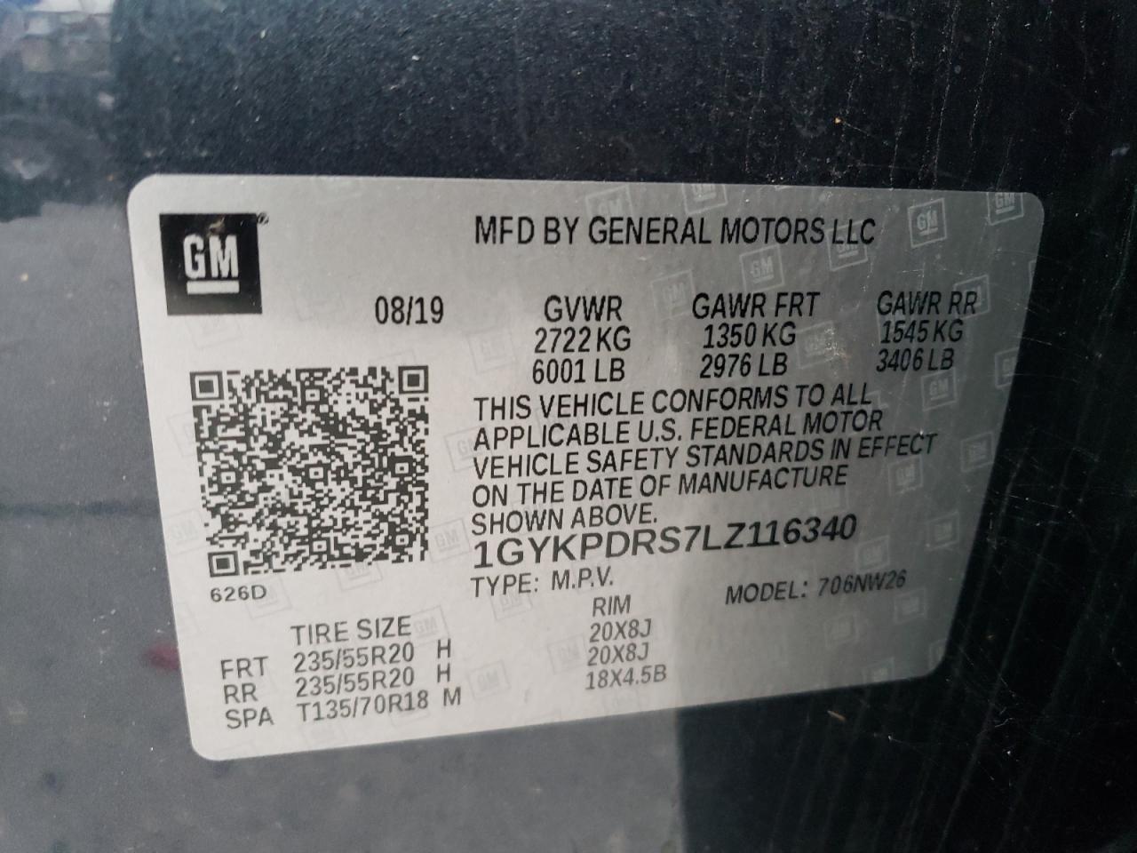1gykpdrs7lz116340 1GYKPDRS7LZ116340 2020 Cadillac Xt6 Premium Luxury