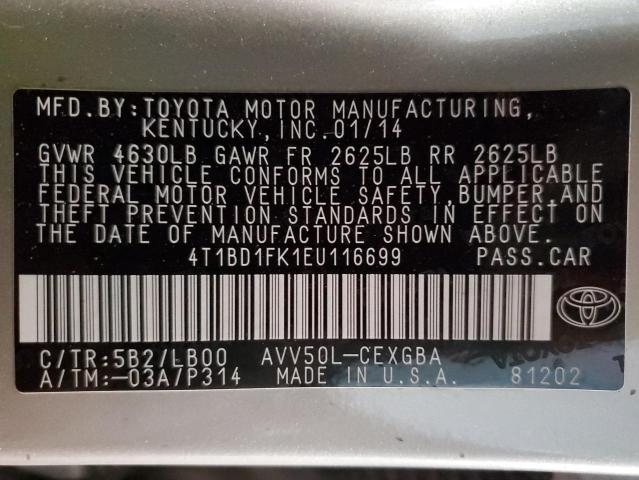 4T1BD1FK1EU116699 | 2014 TOYOTA CAMRY HYBR