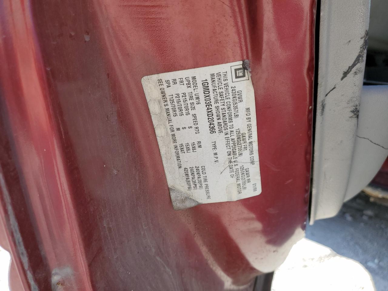 1GMDX03E4XD204366 1999 Pontiac Montana / Trans Sport