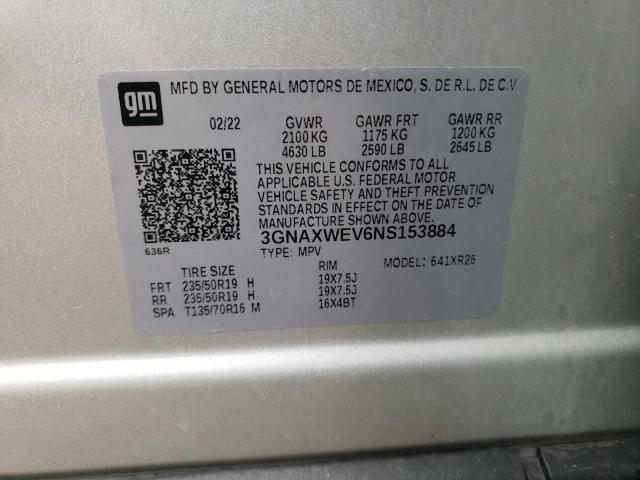 3GNAXWEV6NS153884 | 2022 CHEVROLET EQUINOX RS