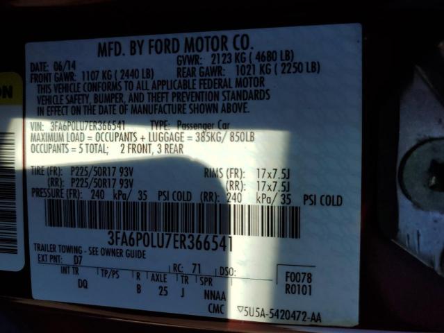 3FA6P0LU7ER366541 Ford Fusion Se Hybrid