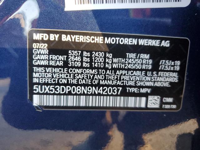2022 BMW X3 XDRIVE3 5UX53DP08N9N42037