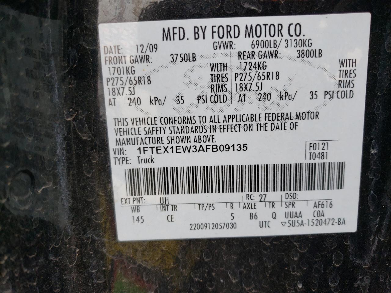 1ftex1ew3afb09135 1FTEX1EW3AFB09135 2010 Ford F150 Super Cab