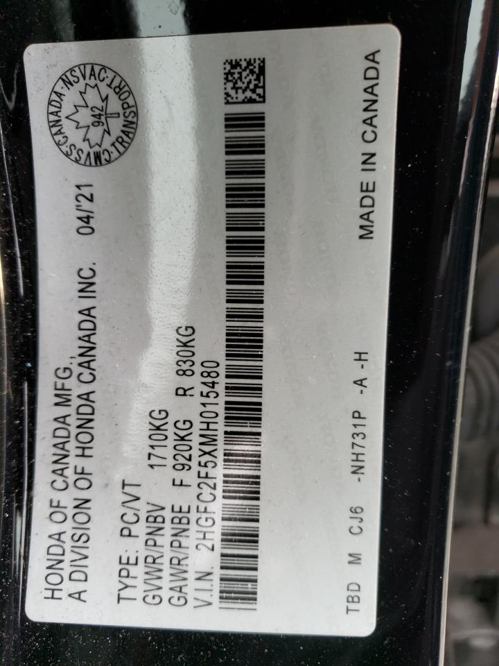 2HGFC2F5XMH015480 HONDA CIVIC 2021