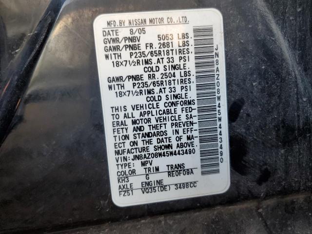 2005 Nissan Murano Sl VIN: JN8AZ08W45W443490 Lot: 75057553