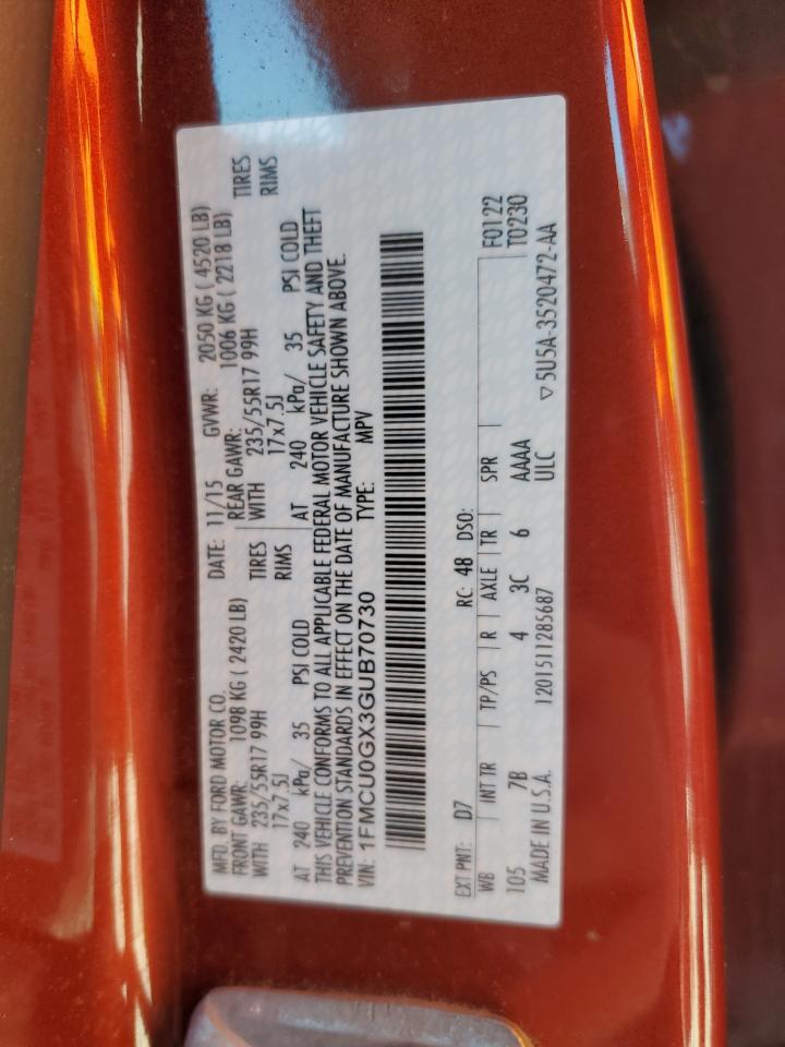 1FMCU0GX3GUB70730 FORD ESCAPE 2016