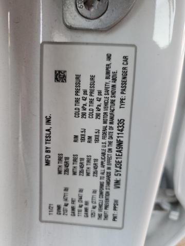 5YJ3E1EA9NF114335 | 2022 Tesla model 3