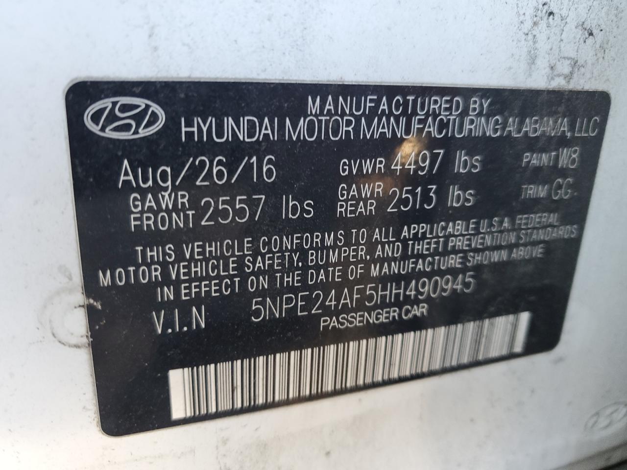 5NPE24AF5HH490945 2017 Hyundai Sonata Se