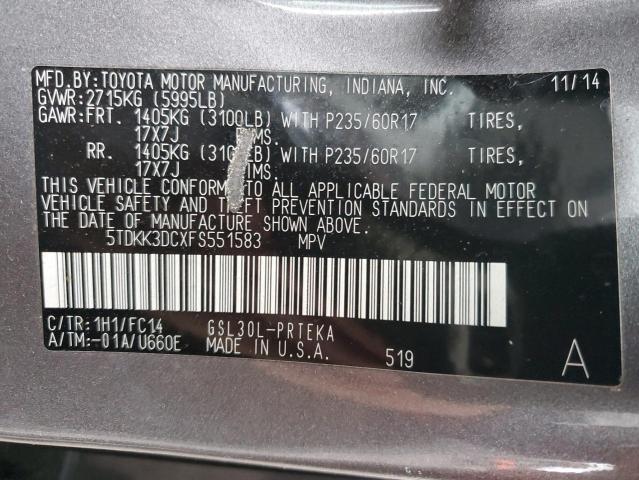 5TDKK3DCXFS551583 | 2015 TOYOTA SIENNA LE