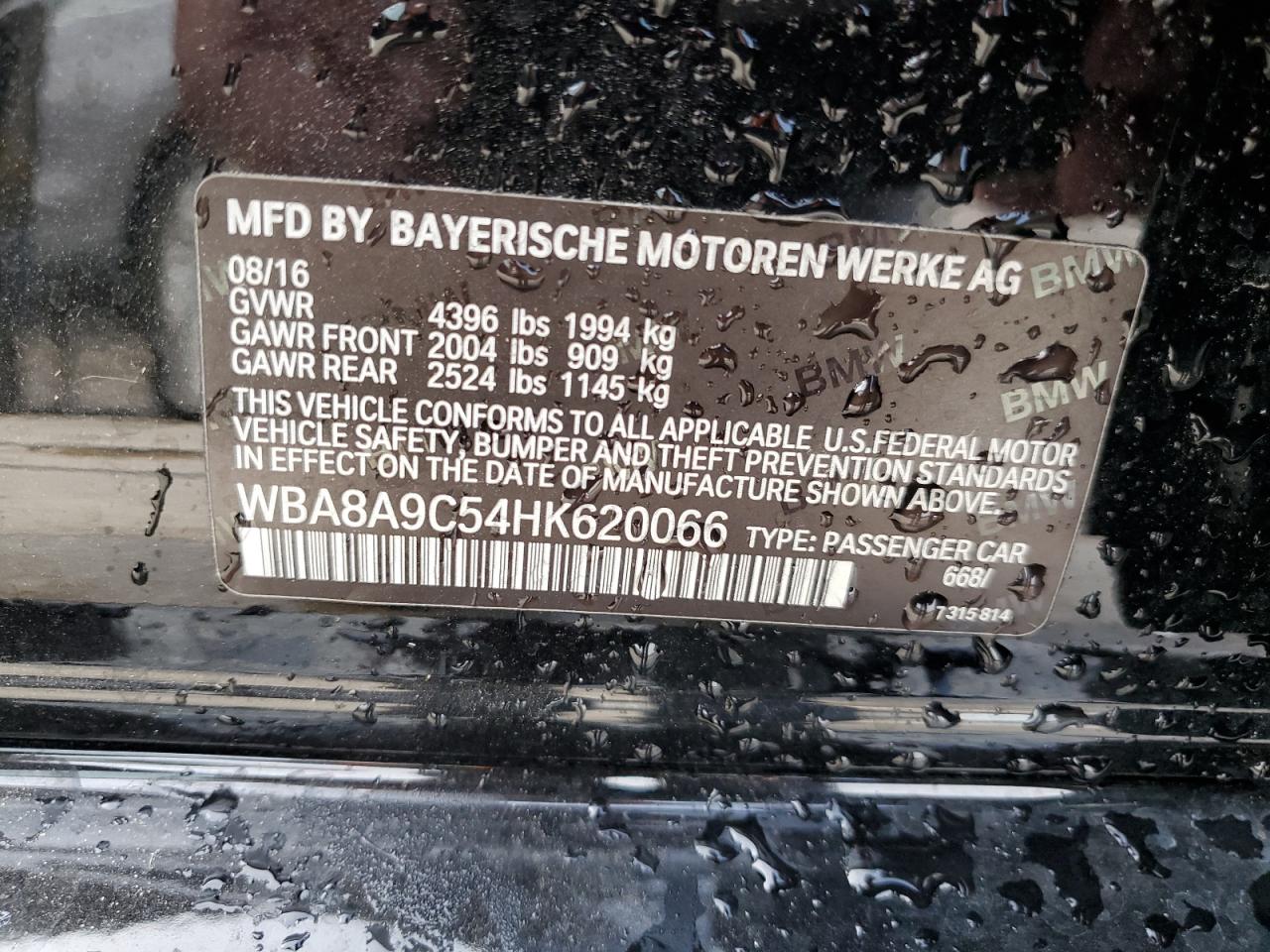 WBA8A9C54HK620066 2017 BMW 320 I