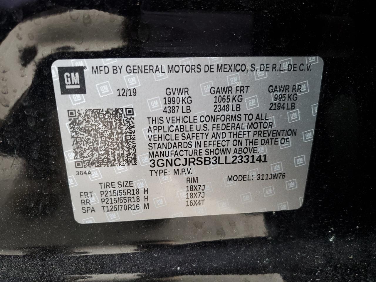 3GNCJRSB3LL233141 CHEVROLET TRAX 2020