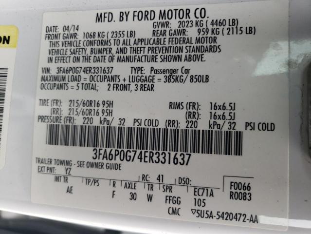 3FA6P0G74ER331637 | 2014 FORD FUSION S