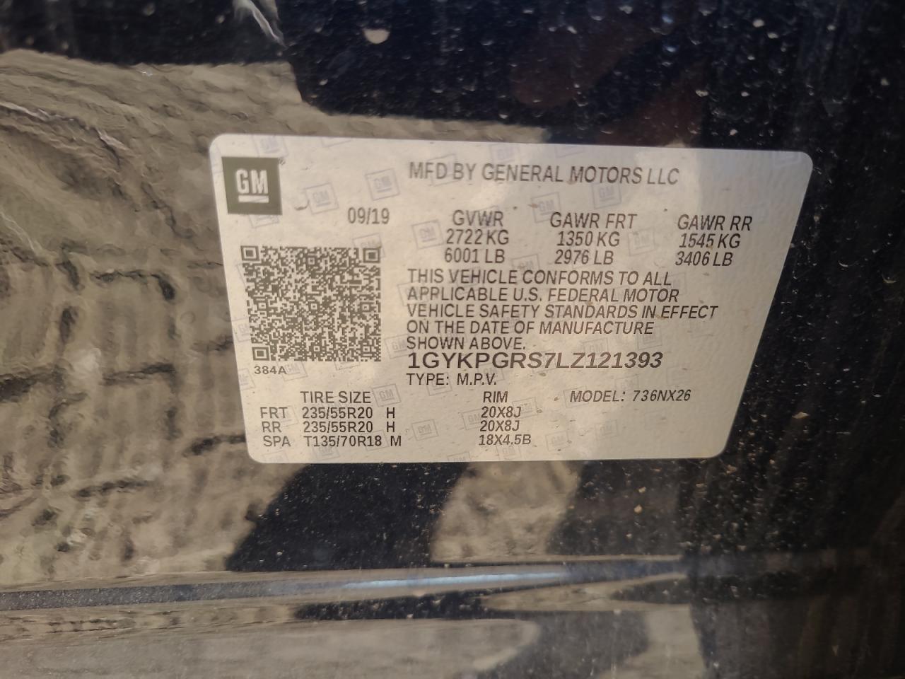 1gykpgrs7lz121393 1GYKPGRS7LZ121393 2020 Cadillac Xt6 Sport