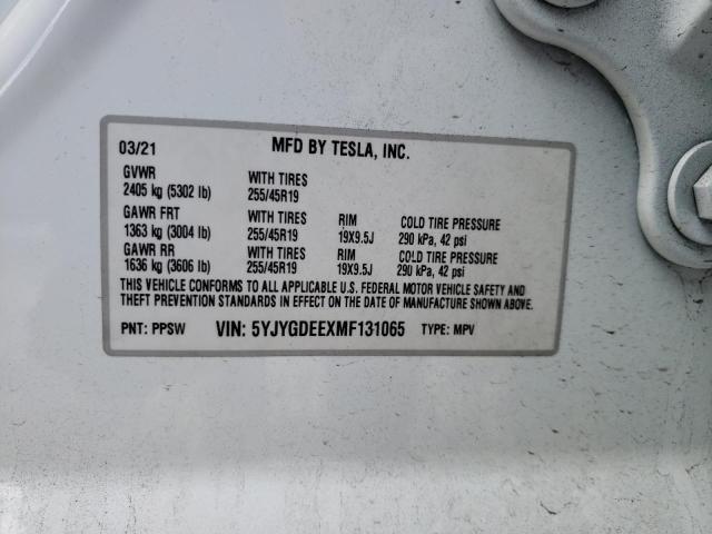 5YJYGDEEXMF131065 | 2021 TESLA MODEL Y