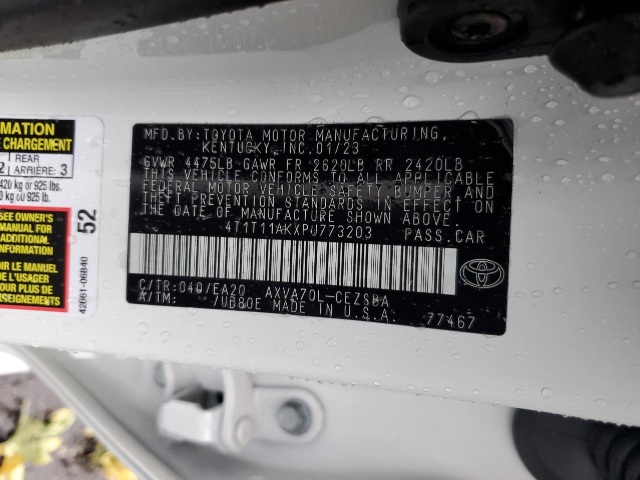 4T1T11AKXPU773203 TOYOTA CAMRY 2023