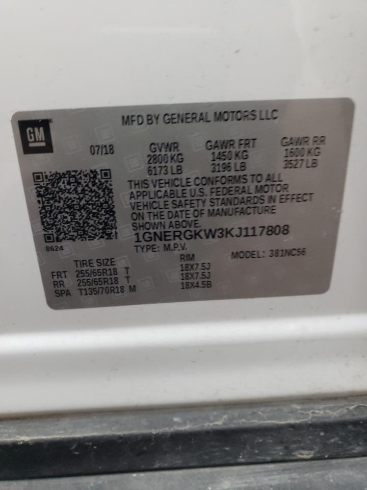 1GNERGKW3KJ117808 CHEVROLET TRAVERSE 2019
