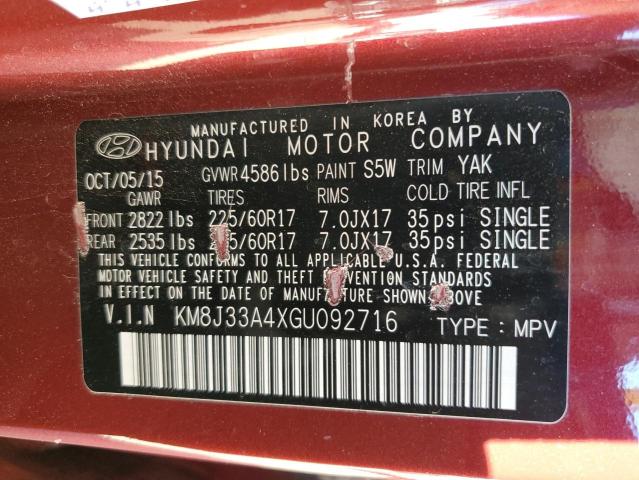 KM8J33A4XGU092716 | 2016 HYUNDAI TUCSON LIM