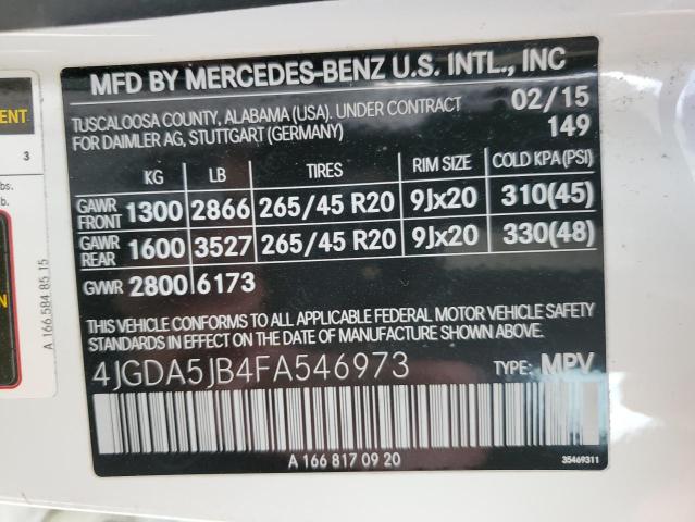 VIN 4JGDA5JB4FA546973 2015 Mercedes-Benz ML-Class, 350 no.13