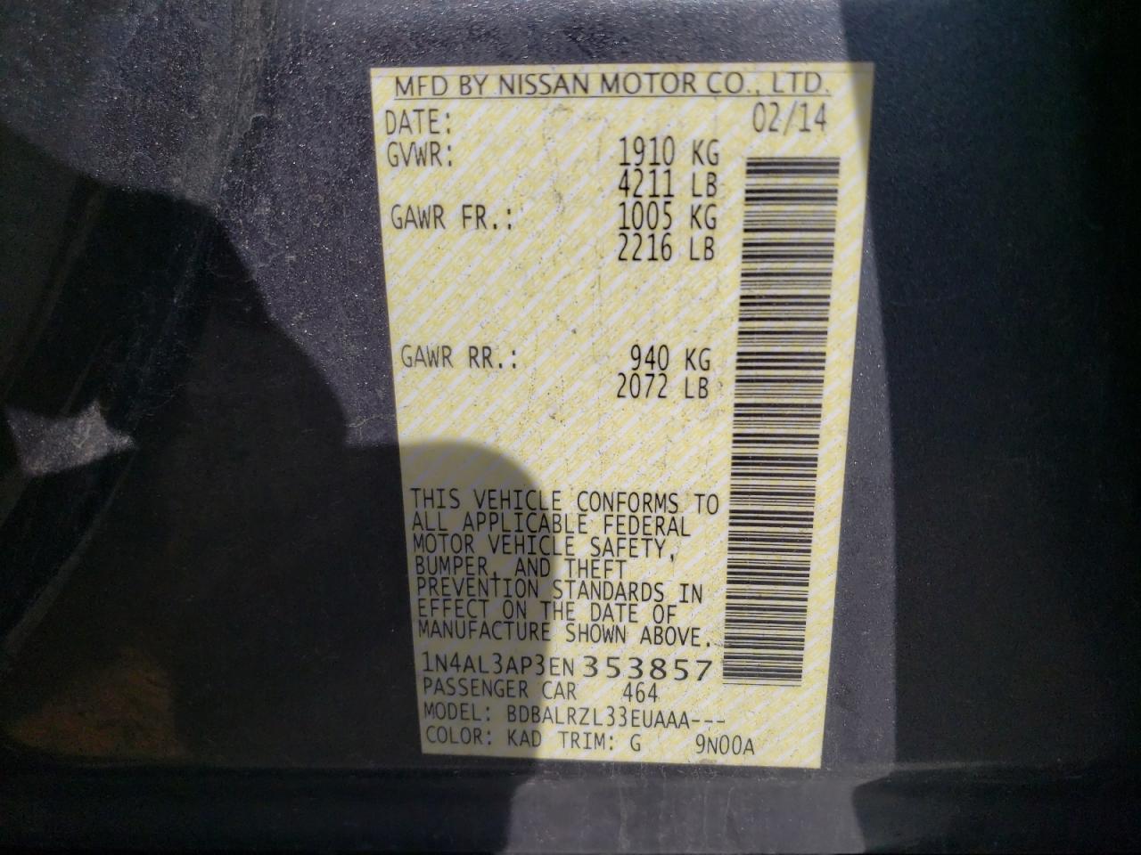 1N4AL3AP3EN353857 2014 Nissan Altima 2.5 1N4AL3AP3EN353857 2014 Nissan Altima 2.5