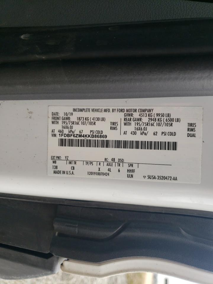 1FDBF6ZM4KKB86869 FORD TRANSIT 2019