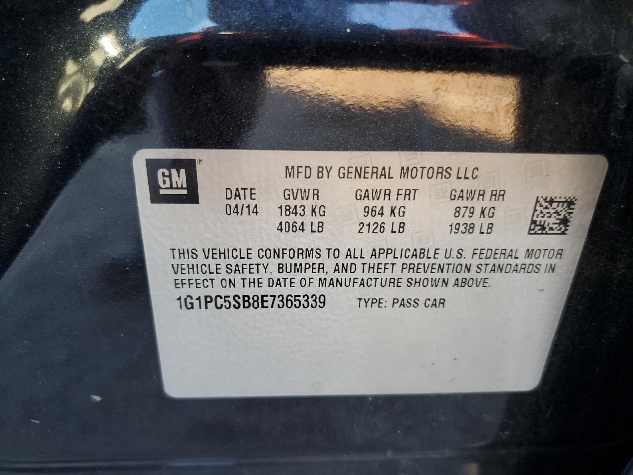 1G1PC5SB8E7365339 2014 Chevrolet Cruze Lt