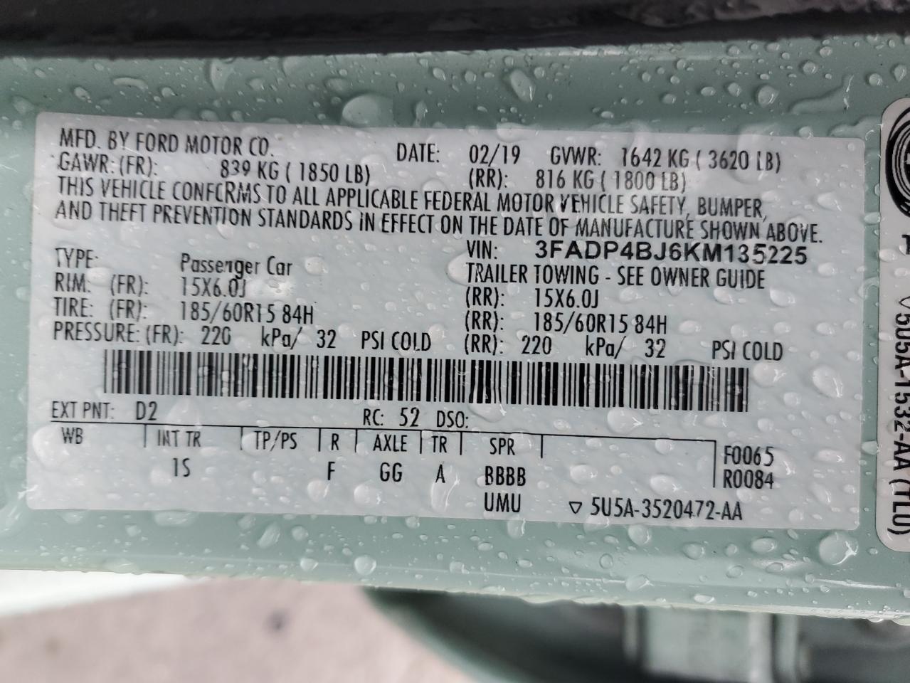 3FADP4BJ6KM135225 FORD FIESTA 2019
