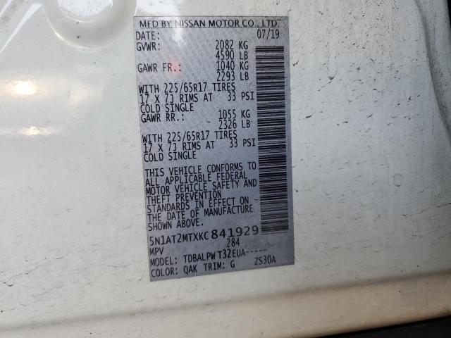 2019 NISSAN ROGUE S/SL 5N1AT2MTXKC841929