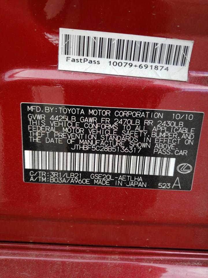 jthbf5c28b5136317 JTHBF5C28B5136317 2011 Lexus Is 250