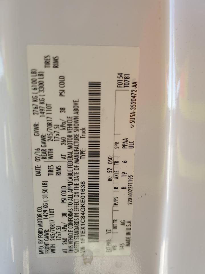 1FTEX1C84GKE01638 FORD F-150 2016