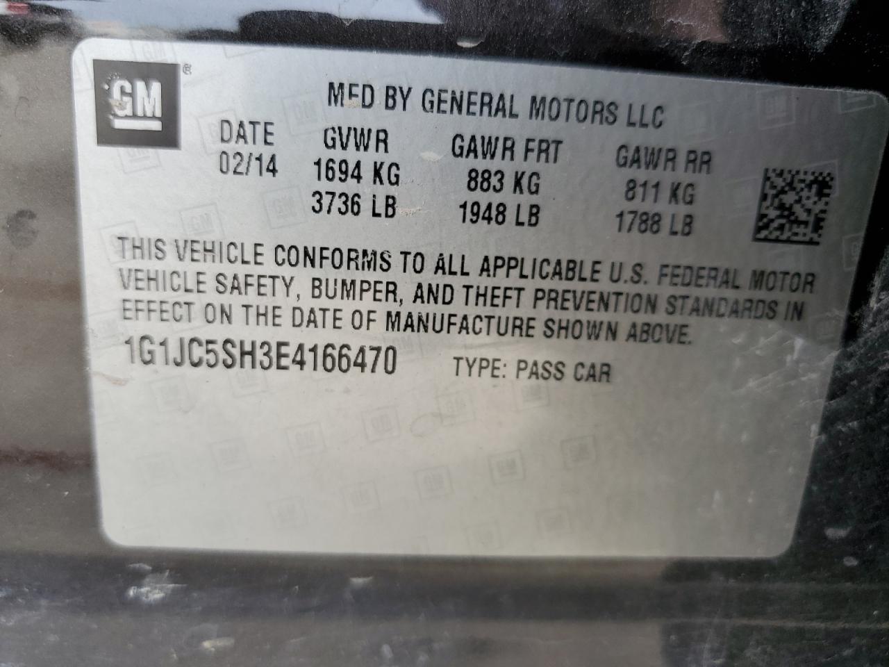 1G1JC5SH3E4166470 2014 Chevrolet Sonic Lt