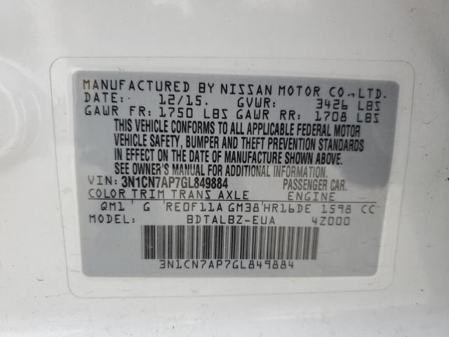 3N1CN7AP7GL849884 | 2016 NISSAN VERSA S