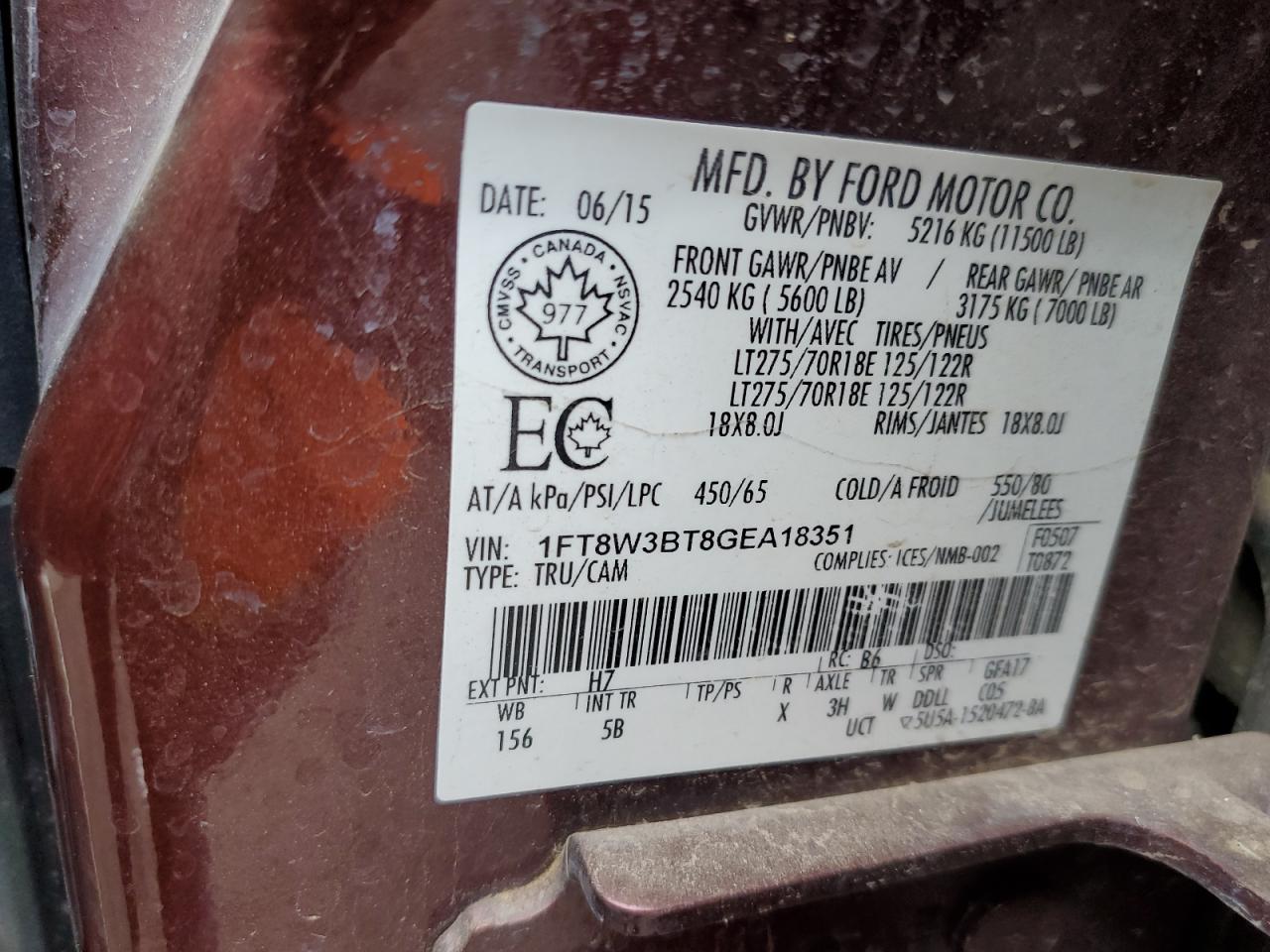 1FT8W3BT8GEA18351 FORD F350 2016