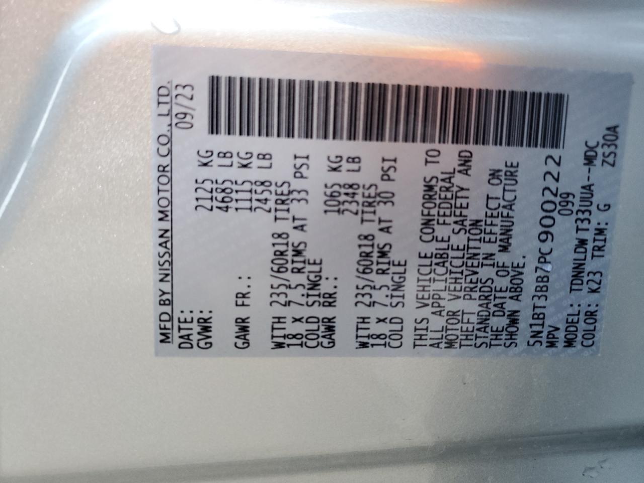 5N1BT3BB7PC900222 NISSAN ROGUE 2023