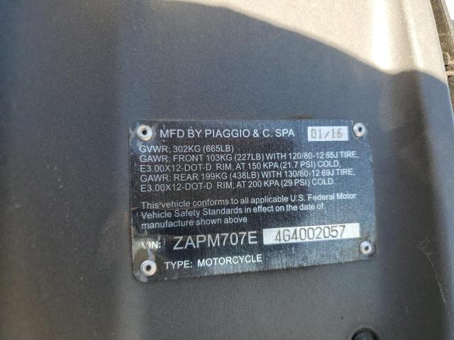 2016 PIAGGIO MOTORCYCLE ZAPM707E4G4002057