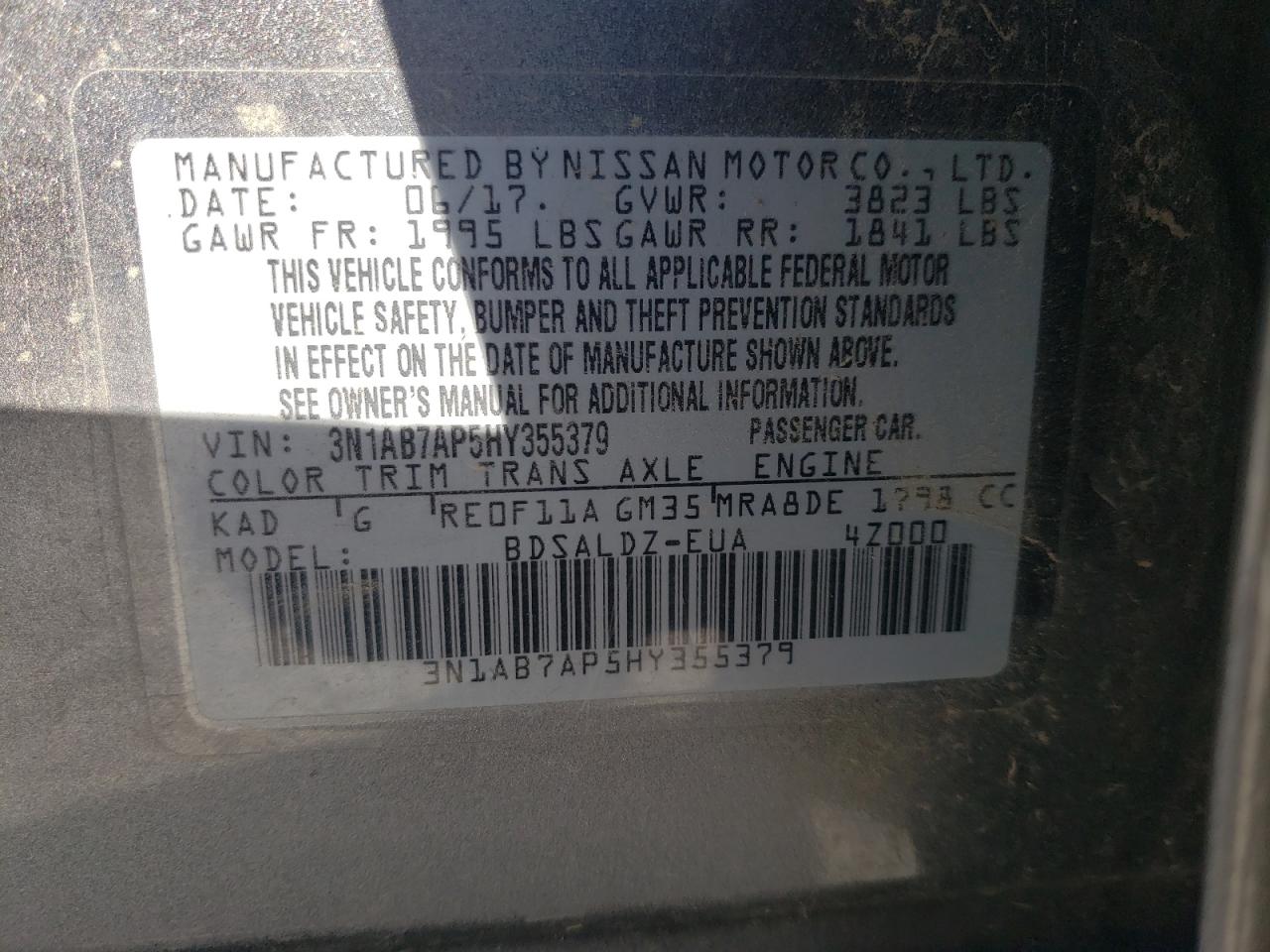 3N1AB7AP5HY355379 NISSAN SENTRA 2017