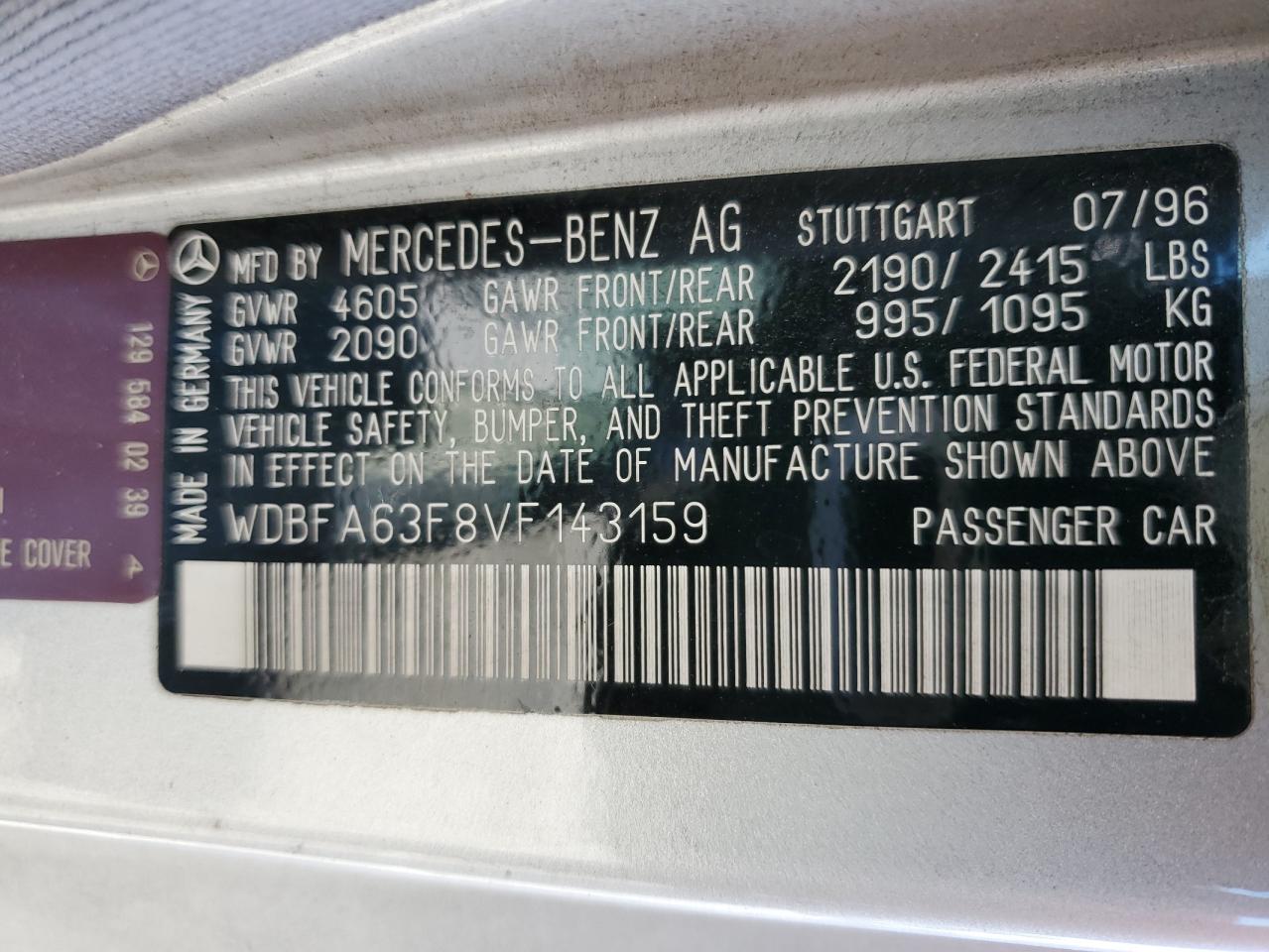 wdbfa63f8vf143159 WDBFA63F8VF143159 1997 Mercedes-Benz Sl 320