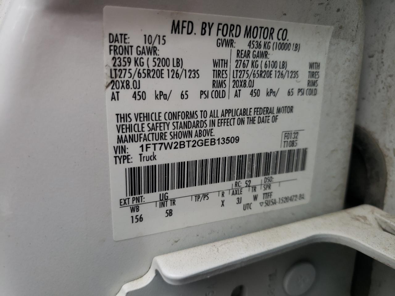 1FT7W2BT2GEB13509 FORD F250 2016