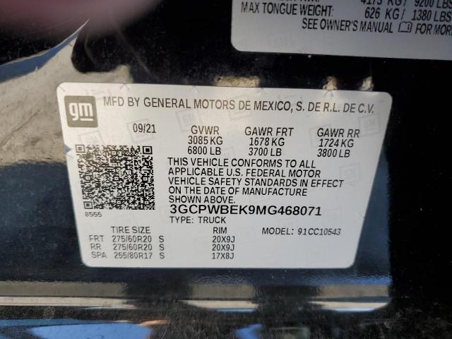 3GCPWBEK9MG468071 | 2021 CHEVROLET SILVERADO