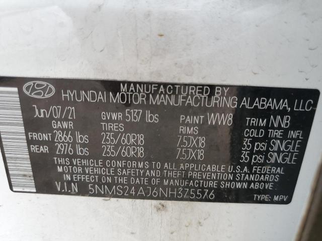 5NMS24AJ6NH375576 | 2022 HYUNDAI SANTA FE S