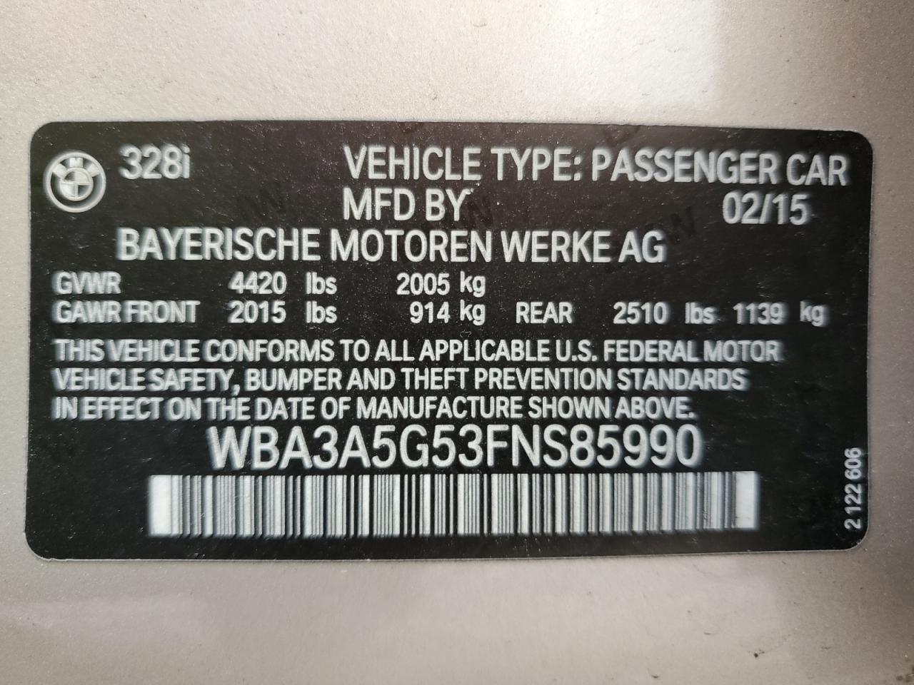 WBA3A5G53FNS85990 2015 BMW 328 I